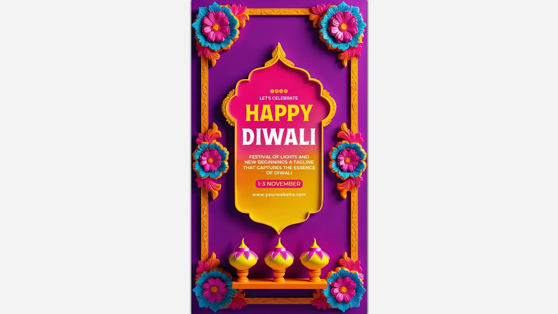 Happy Diwali Extravagant Floral Bold Instagram Story